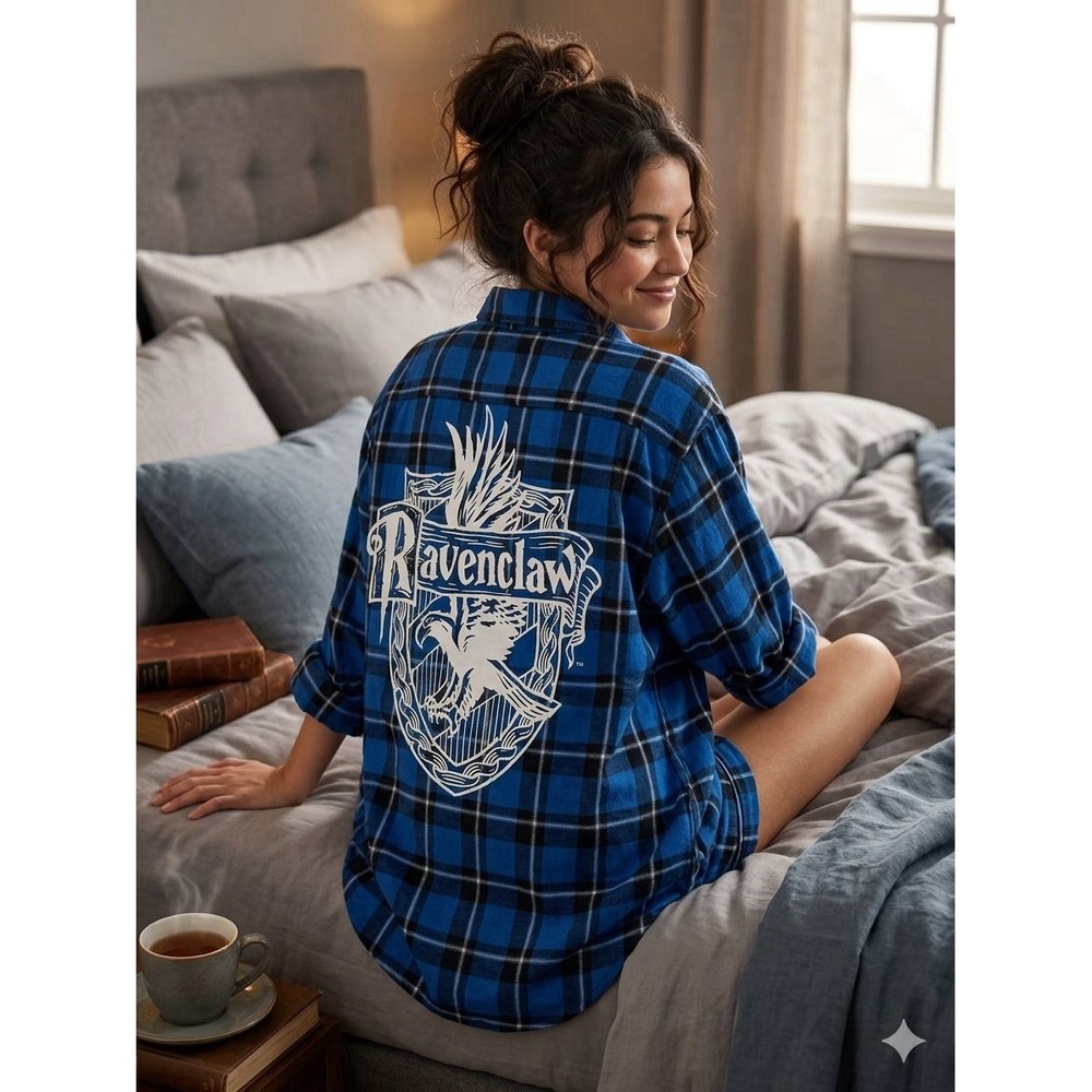 New Cakeworthy Harry Potter Ravenclaw Blue Flannel Shirt Size 2XL Plaid Graphic